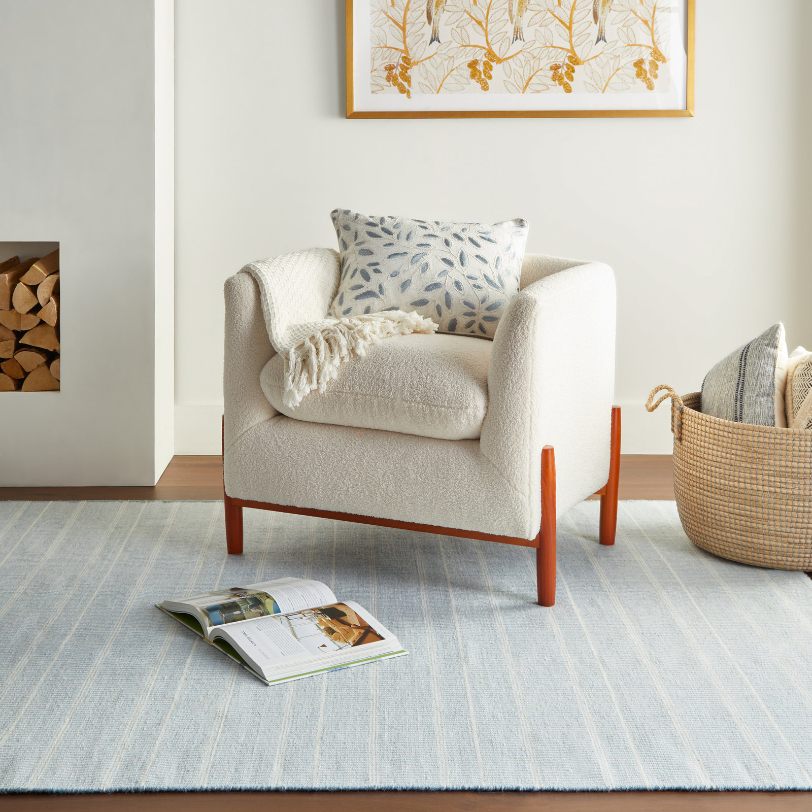 Handwoven Striped Indoor Outdoor Rug, Blue, Rectangle 2' x 3'