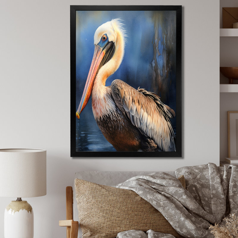 Majestic Pelican II - art mural sur toile Pelican, Cadre simple noir, H 40 po x l 30 po x P 1,5 po