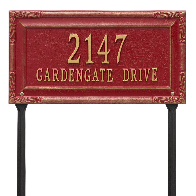 Plaque d'adresse sur 2 lignes Gardengate, Rouge / doré, Oui