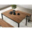 Ensemble de salle à manger 3 pièces de style industriel 1 table de salle à manger 2 bancs en U avec pieds en métal et plateau en bois au fini noyer et noir