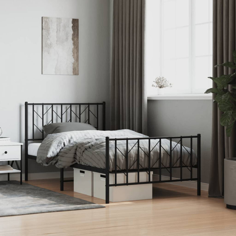 Metal Bed, Black, 100 x 190 cm