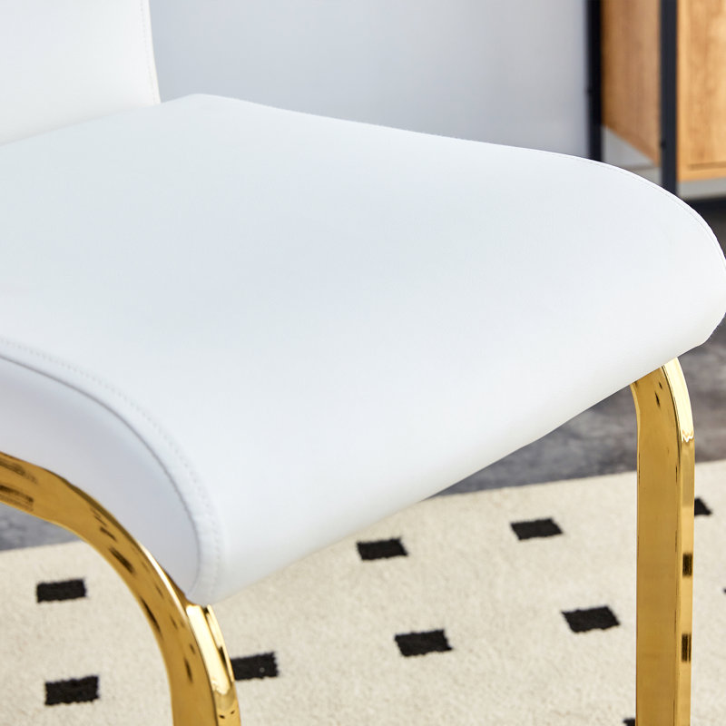 Tabouret de comptoir en similicuir 25 po avec structure en métal Chatrice, Blanc, Doré