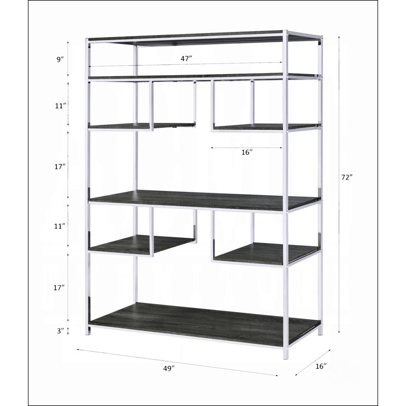 Rustic Grey Oak And Chrome 8-Shelf Bookshelf