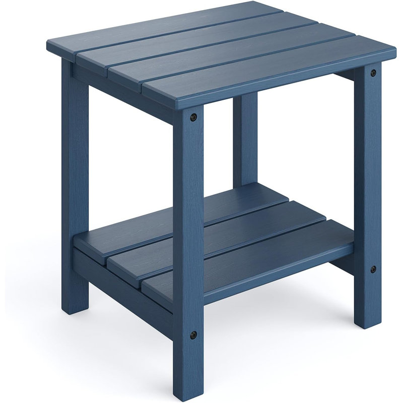 Table d'appoint extérieure à 2 niveaux, PEHD toutes saisons, 18 x 15 pouces, pour terrasse de patio, Bleu
