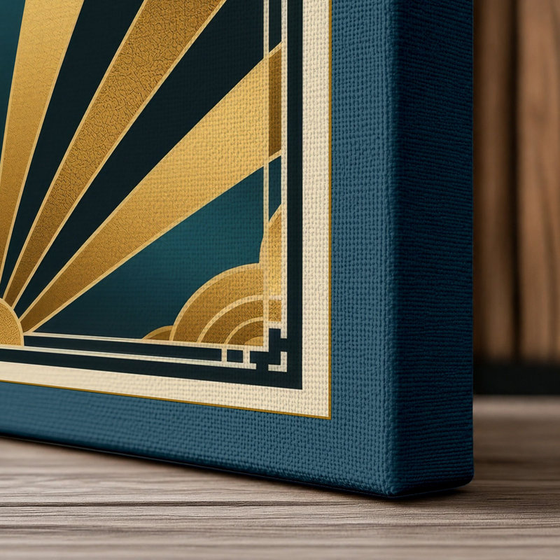 Sunburst Art Deco - Wrapped Canvas, 36x24 - 91.4 x 61.0 cm, Teal Border