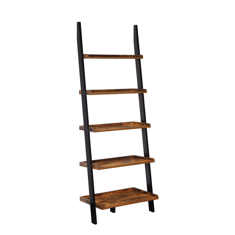 Loucks Ladder Bookcase, 41" H x 23" W x 6" D, Black/Barnwood