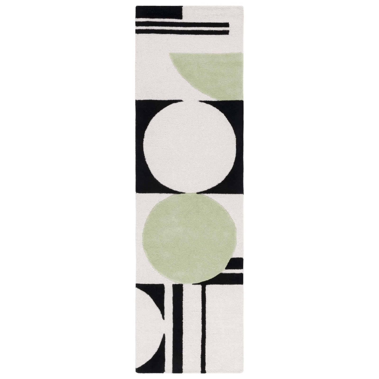 Felipe Green Black White Hand-Tufted Wool Rug, Runner 2'3" x 8'