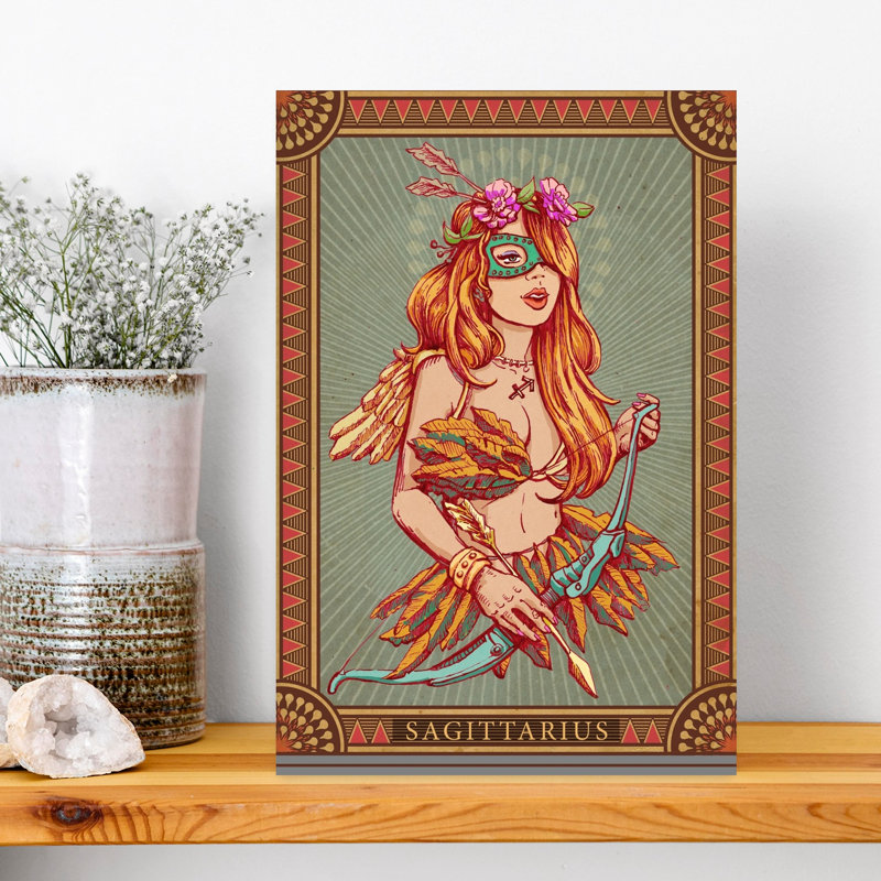 Affiche murale abstraite rétro vintage représentant une femme du zodiaque Sagittaire, H 18 po x l 12 po