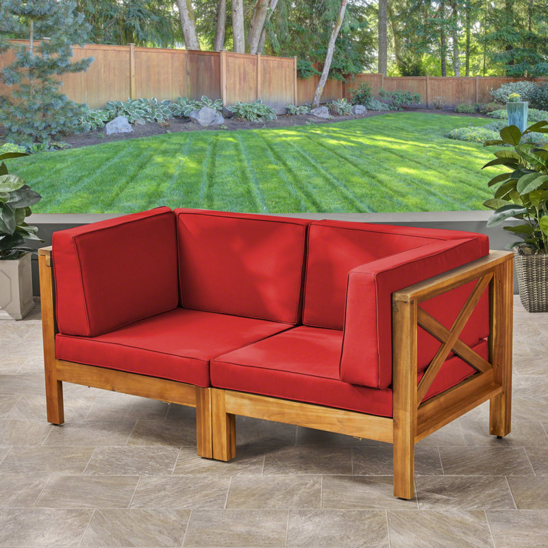 Causeuse large avec coussins 60,5 po Dillinger, Structure en teck / coussin rouge