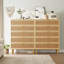 Commode 5 tiroirs en rotin, commode moderne en bois avec tiroirs de rangement profonds pour la chambre à coucher, le salon ou le couloir - Ivoire-155079542