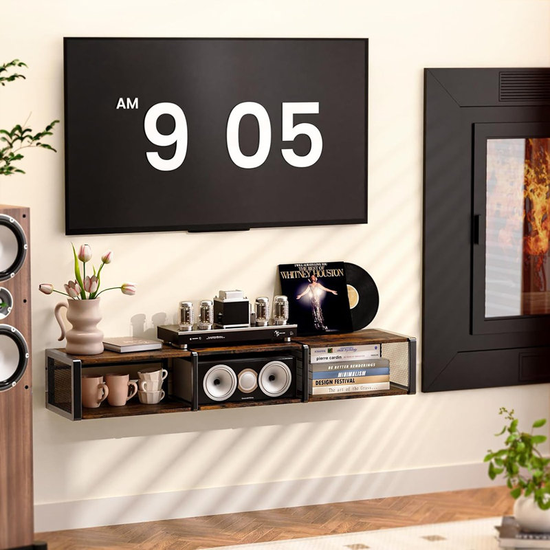 Meuble télé flottant mural 49 po - Console de divertissement avec rangement ouvert, salon et chambre à coucher