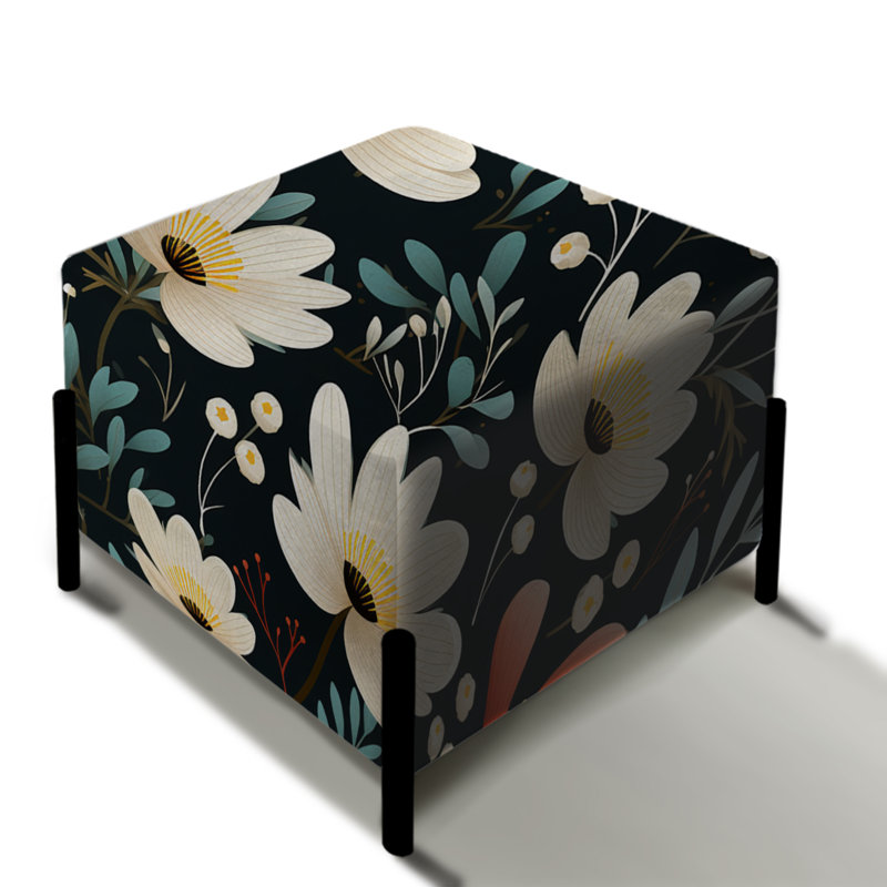 Motif floral blanc et rouge Meadow - repose-pieds carré floral