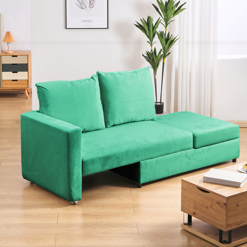Upholstered Contemporary Square Armed Sofa for Small Space, Green