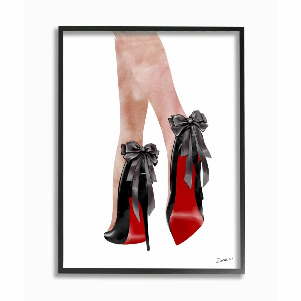 Fashion Red Bottom Bow High Heels Shoes Shopping Framed by Ziwei Li Print