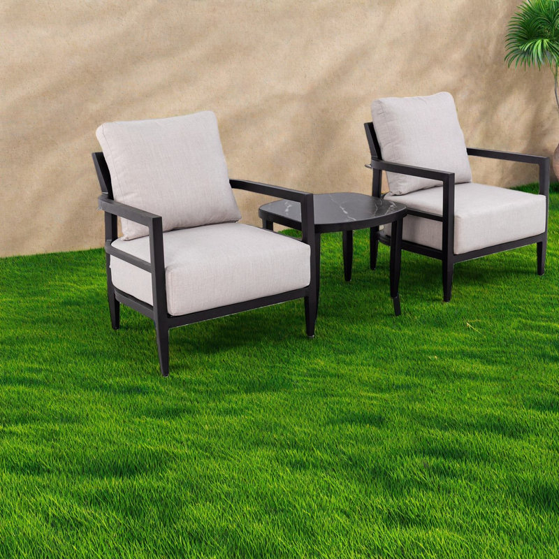 Chaises longues modernes, ensemble de 3 pièces en aluminium avec table en marbre pour patio