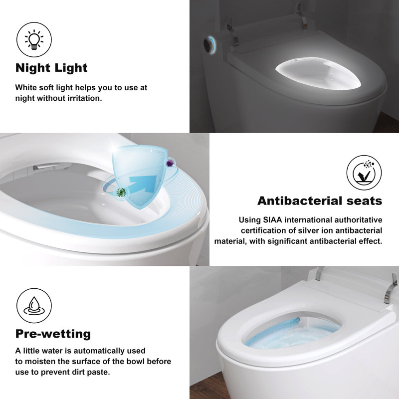 ANGELES HOME Elongated Bidet Toilet with Auto Flush, Soft Close, and Night Light