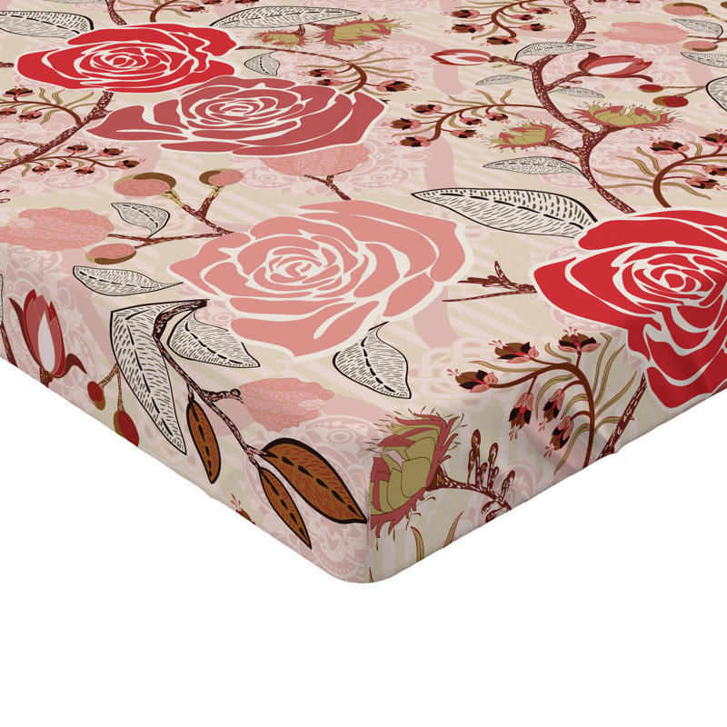 Drap-housse Ambesonne, Corail foncé, rose pâle / floral 2, Drap-housse très grand californien