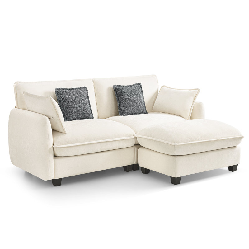 Oversized Modular Sectional Sofa, 2 Seat L Shaped Cloud Sectional Couch with Ottoman, Beige Fabric
