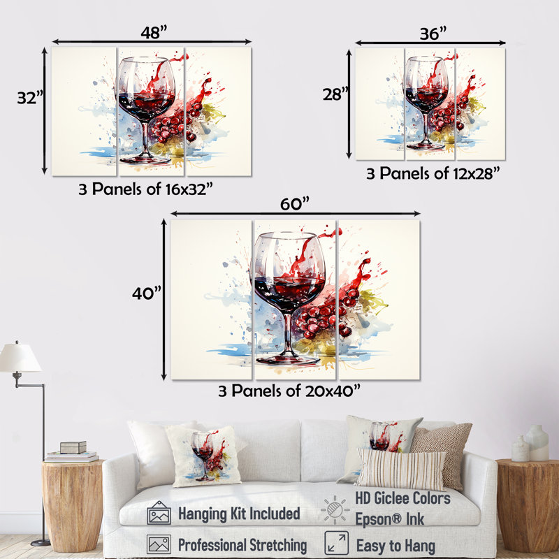 Raisin élégant vin de Bourgogne I - art mural vin, H 28 po x l 36 po, Toile tendue