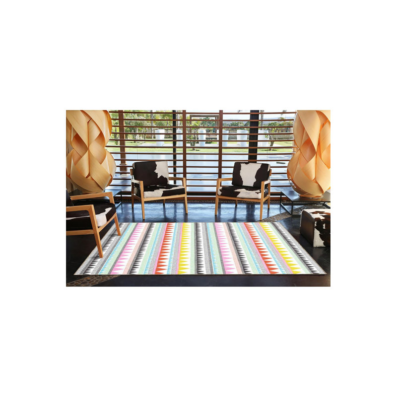 Tapis tissé coloré à motif géométrique triangulaire rayé et tapis décoratif lavable à la machine, Carré 3 pi 3 po
