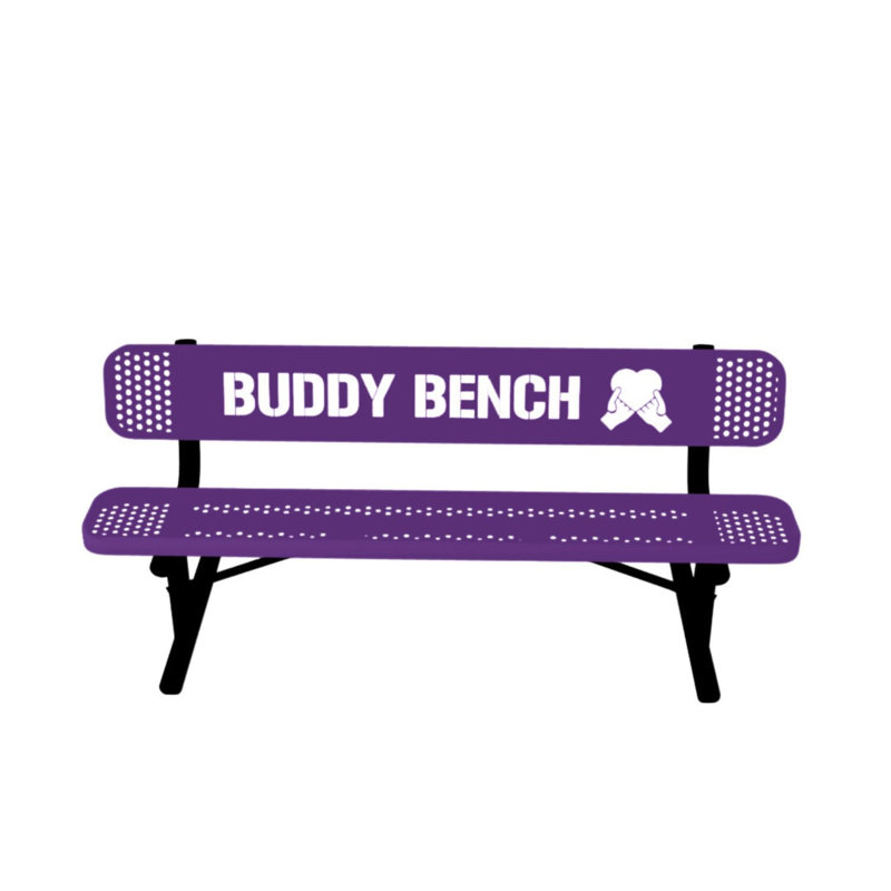 Banc d'appoint Buddy Bench, violet, perforé, 1,83 m, avec dossier, portable, Banc de jumelage portable 6 pi, perforé, Mauve