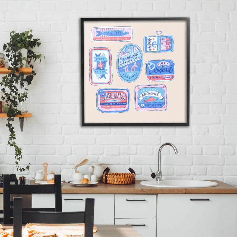 Giclée encadrée de divers poissons et fruits de mer, par Krissy Mast, H 24 po x l 24 po, Giclée encadrée noir minuit