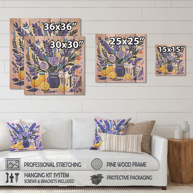 Mauve Boho Pottery Blooms III - Boho Pottery sur impression de bois, H 15 po x l 15 po