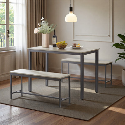 Solid Build Dining Table Set, Bar Table With 2 Dining Benches, Kitchen Table Counter With Chairs, Industrial For Kitchen Breakfast Table