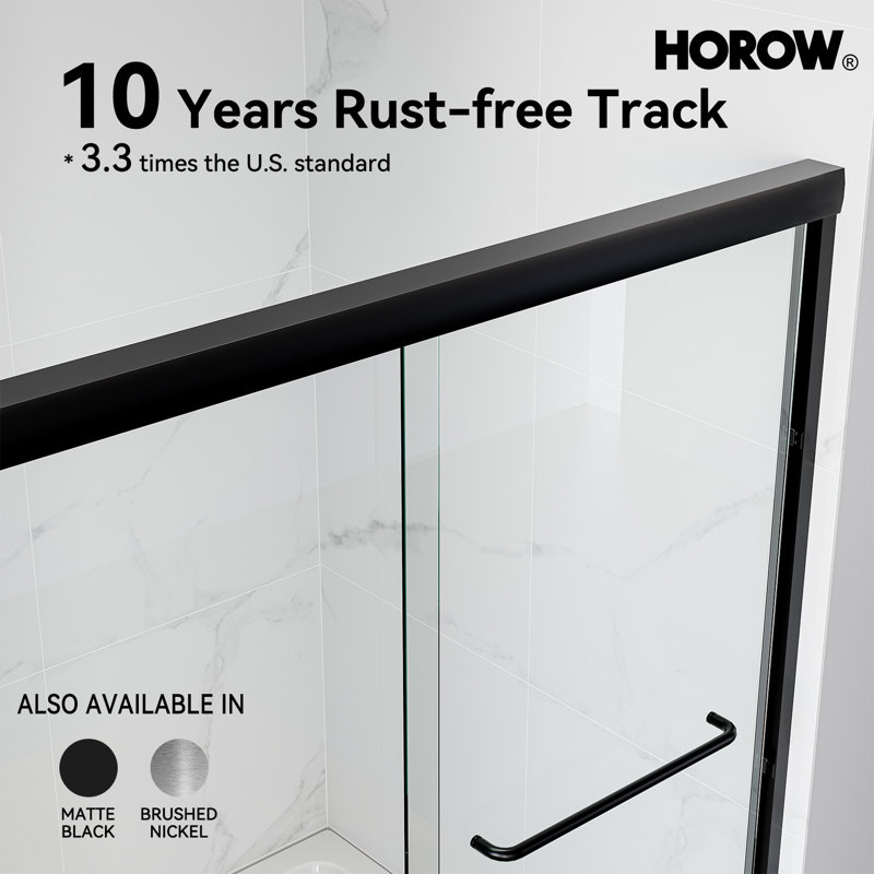 56-60″ W × 72″ H  Double Sliding Semi-Frameless Shower Doors with Cleancoat Glass– Adjustable Fit, Easy Install, Matte Black