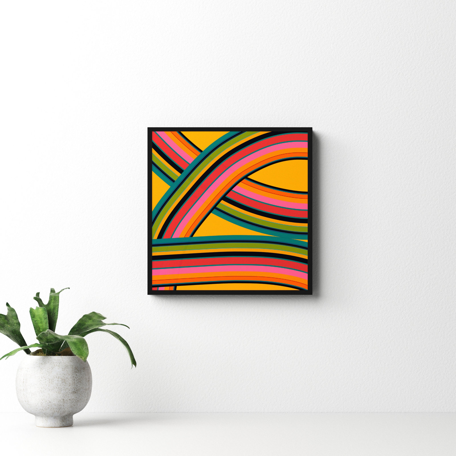 Twist Series I "Fiesta Twist" Print, 16" H x 16" W x 1.25" D, Black