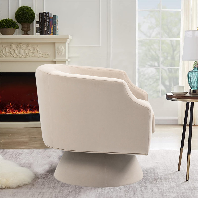 Fauteuil demi-tonneau pivotant en velours de 29,52 po Makeshia, Velours beige