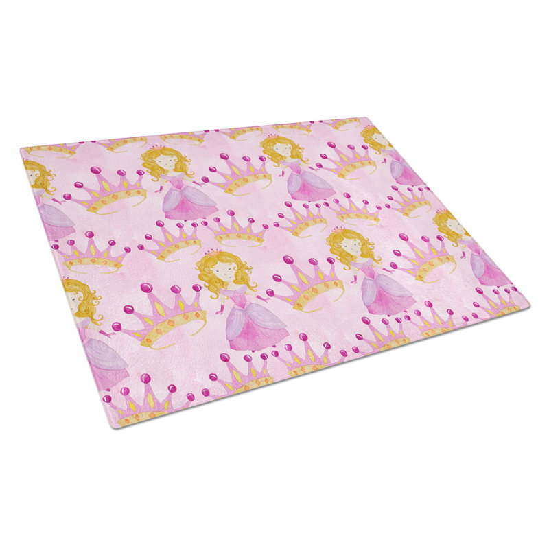 Caroline's Treasures Tempered Glass Watercolor Princess and Crown Cutting Board