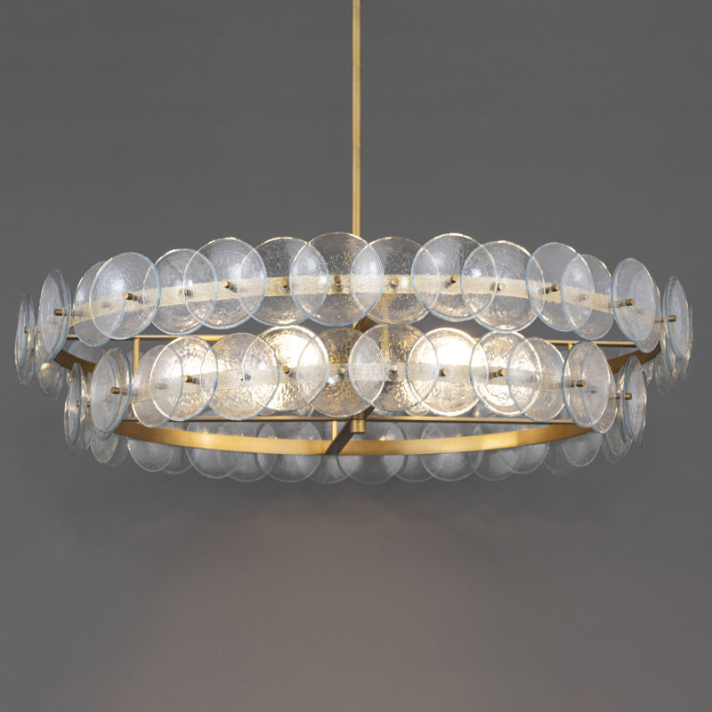 Loren-Multi-Tier Chandelier, Weathered Brass/Textured Clear