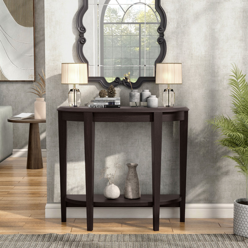 Arinjay 36"W Semicircle Console Table with Open Bottom Shelf, Cappuccino