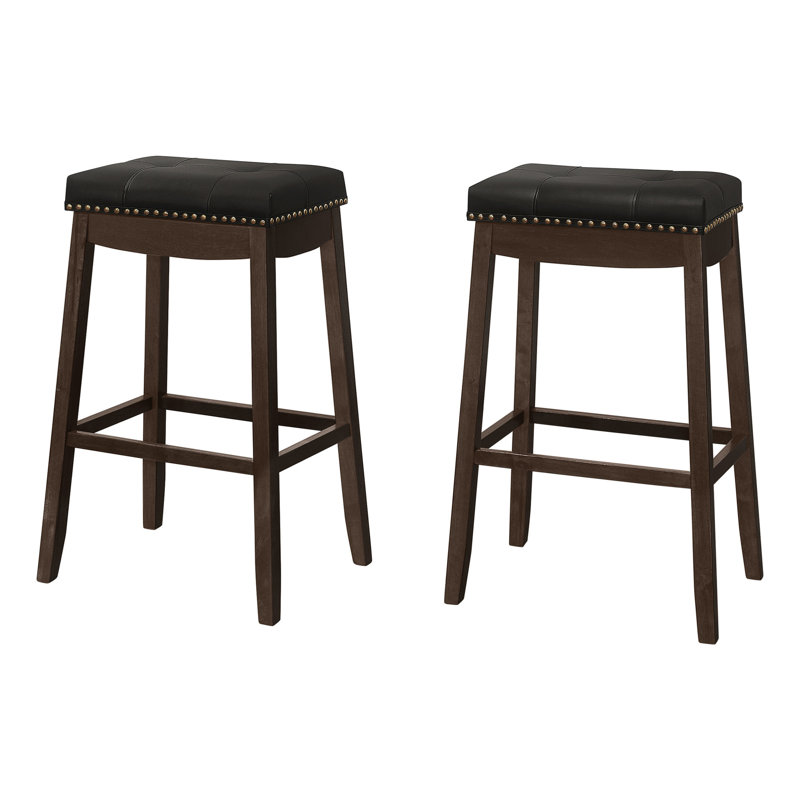 Tabouret de bar Rylan, hauteur de comptoir, siège de selle, cuisine, bois, similicuir, Espresso, Noir