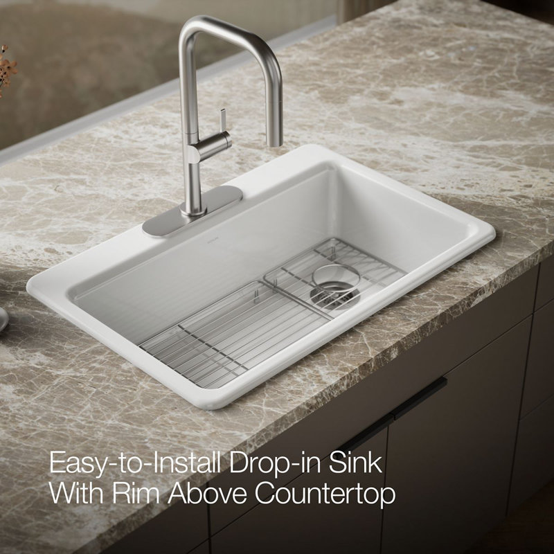 Riverby 33" Top-Mount Single-Bowl Kitchen Sink, White, 3 hole