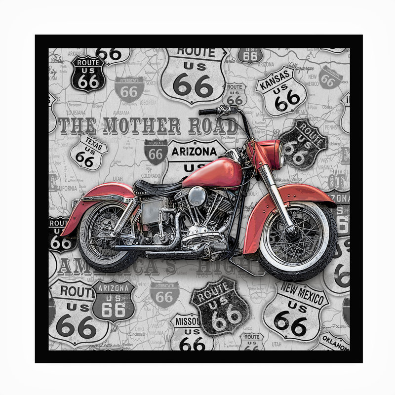 Toile d'extérieur Jean Plout «Vintage Motorcycles On Route 66 6», H 35 po x l 35 po x P 1,5 po