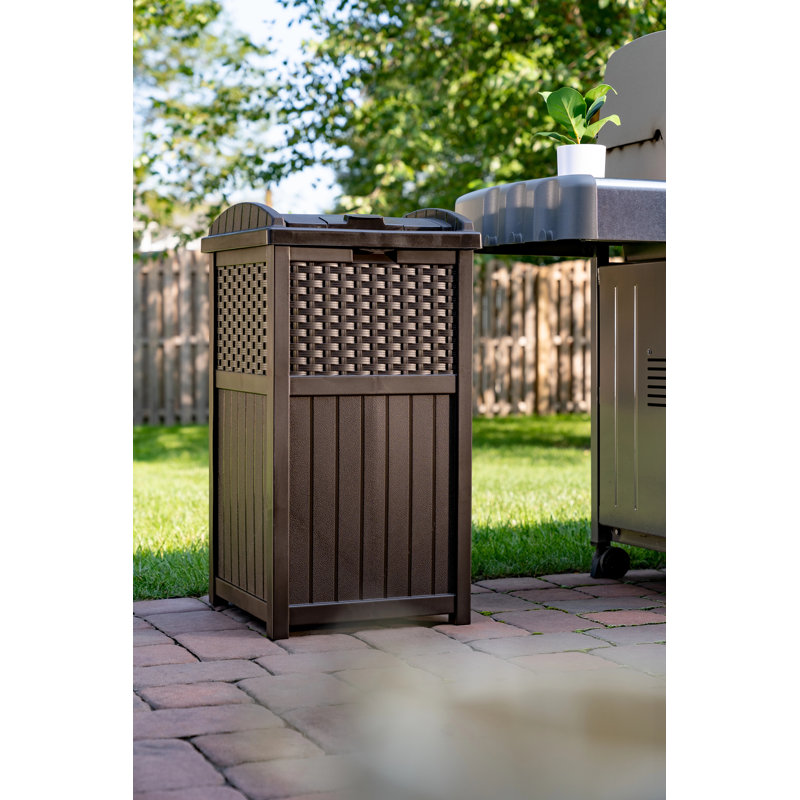 Java Brown 33 Gallon Outdoor Plastic Trash Hideaway