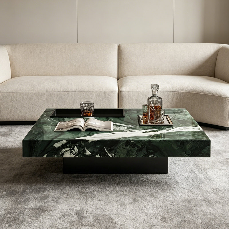 Table basse carrée en marbre de style luxueux, 11.8" H x 43.3" W x 43.3" D