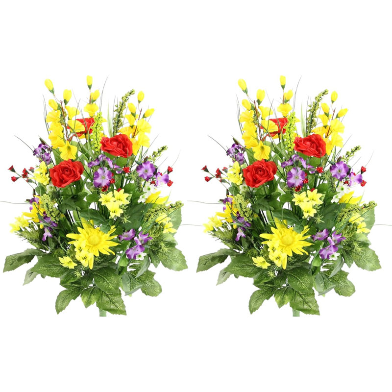 2 pièces de 30 tiges de fleurs artificielles gloire du matin et renoncule buisson de printemps, Jaune clair / rouge / mauve