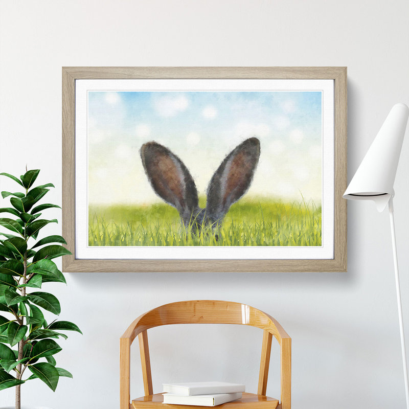 Ears of a Hare in the Grass - Picture Frame Graphic Art Print, 33cm H x 45cm W x 2cm D, Oak Framed