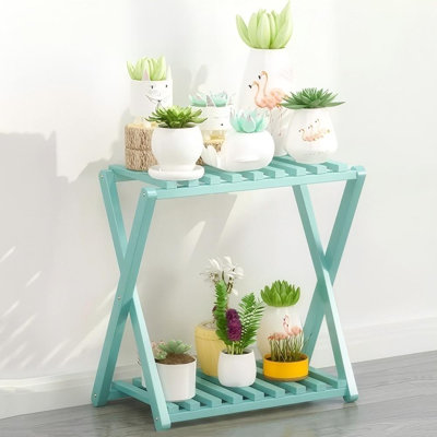 Bamboo Plant Stand Indoor/Outdoor 2 Tier Household Narrow Plant Rack