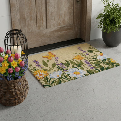 Paillasson 18 po x 30 po brun et vert floral