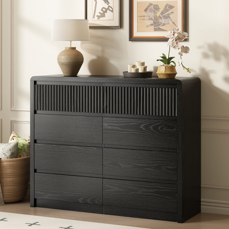 Commode 8 tiroirs l 50 po pour chambre à coucher, commode double cannelée, commode haute avec dispositif anti-basculement