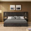 Structure de lit tapissier grand format avec tissu en chenille avec motif plissé, lit plateforme grand format avec tête de lit, structure solide et table de chevet. Pas besoin de sommier tapissier - GRIS FONCÉ