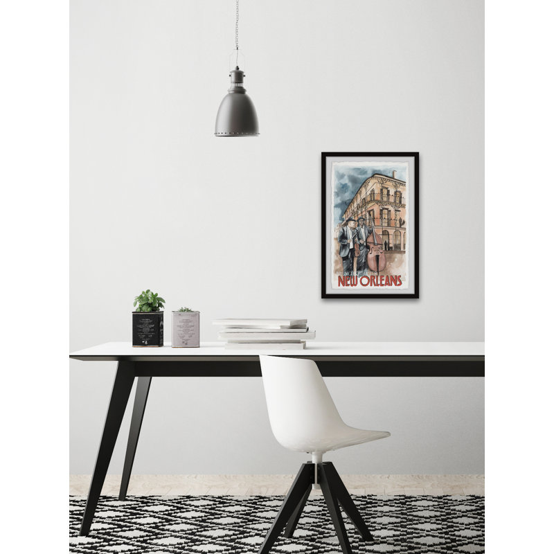 Double bassiste - Cadre photo avec publicité sur papier, H 30 po x l 20 po x P 1,5 po