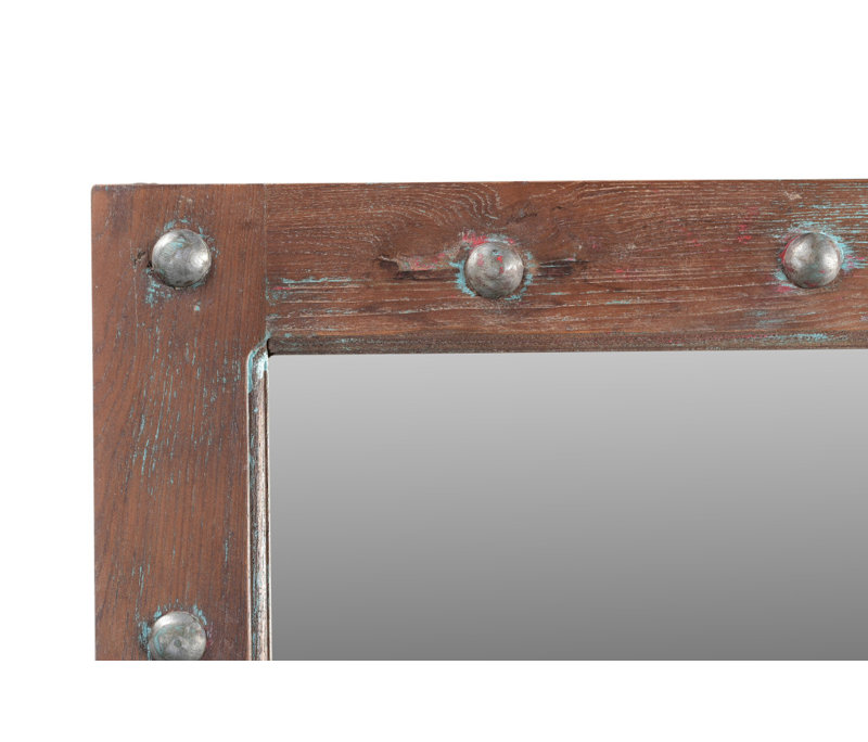 60" Wood Brown Rustic Solid Wood Window Pane Framed Accent Mirror, Brown