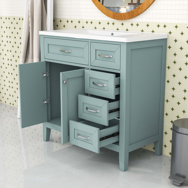 Bathroom Vanity with Sink Combo and Drawers, Green