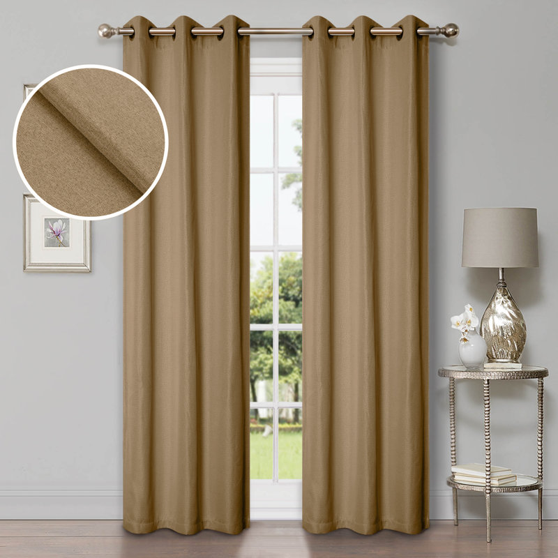 Modern Linen Inspired Classic Solid 100% Polyester Room Darkening Curtain Panel, Acorn, Grommet 42" W x 108" L