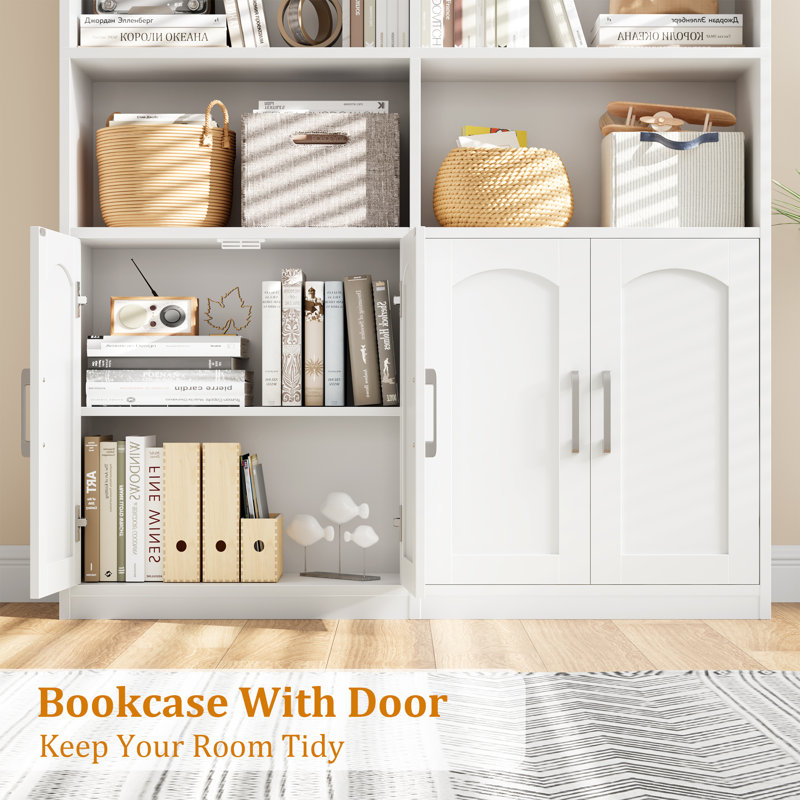 Kirklyn 73"H Storage Bookcase With Doors, Standard Bookcase with 8 Open Shelves, White